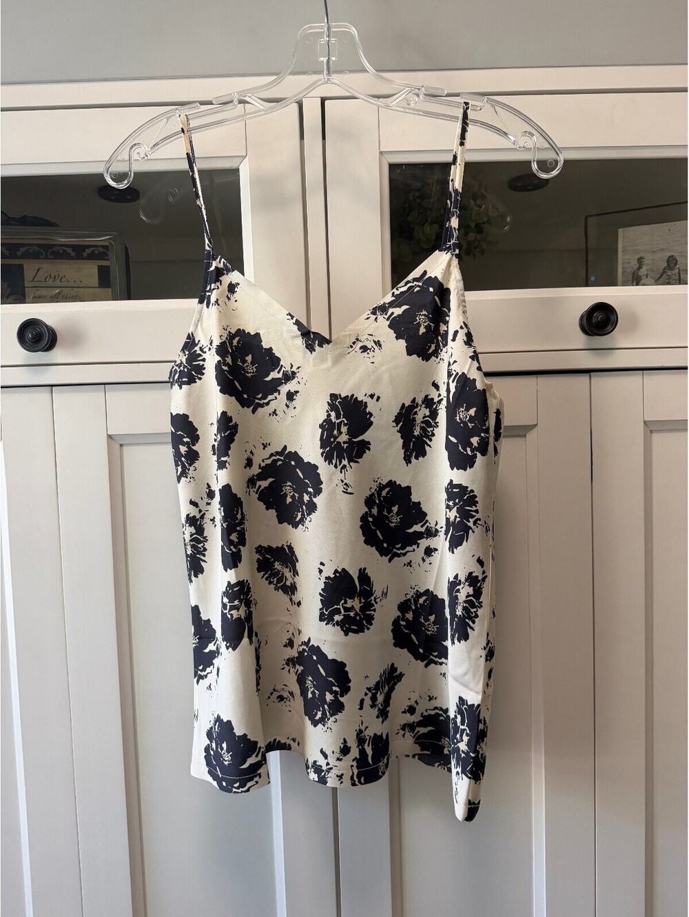 Grade & Gather Floral Satin Cami Tank Top Size M Navy Cream NWT